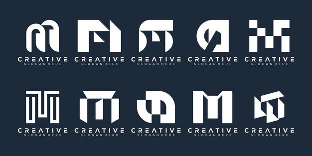 Abstract set monogram letter m logo design