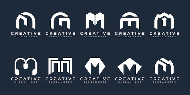 Abstract set monogram letter m logo ontwerp