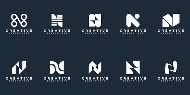 Abstract set monogram letter n logo design