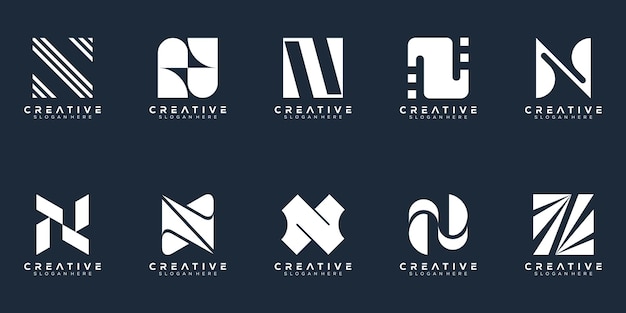 Abstract set monogram letter n logo design