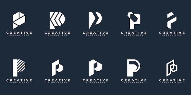 Abstract set monogram letter p logo design