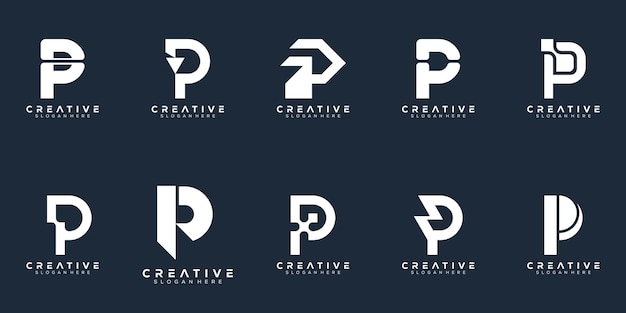 Abstract set monogram letter p logo design