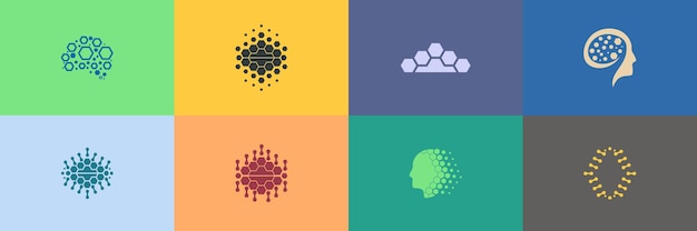 脳の形をしたロゴデザインの抽象的なセット