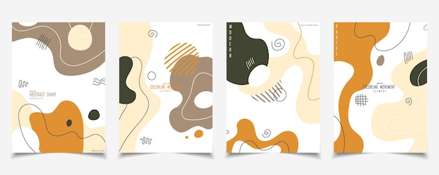 Вектор Абстрактный набор дизайна шаблона рисования руки свободной формы, перекрывающийся с фоном дизайна шаблона органического цвета