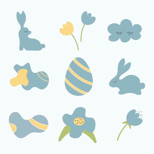 Abstract set of scandinavian style elements isolated on a blue background easter clipart collection