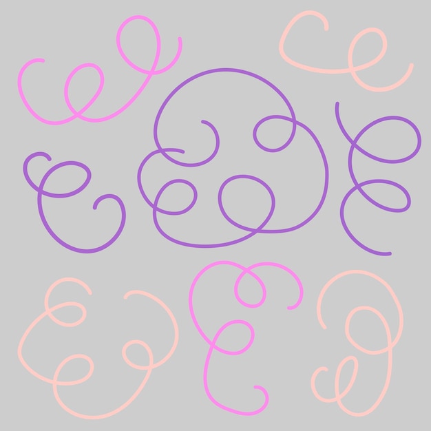 Abstract set with curly line in doodle style