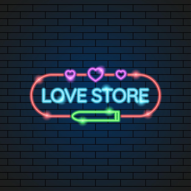 Vector abstract sex love shop adult toys neon light electric lamp background vector design style signage