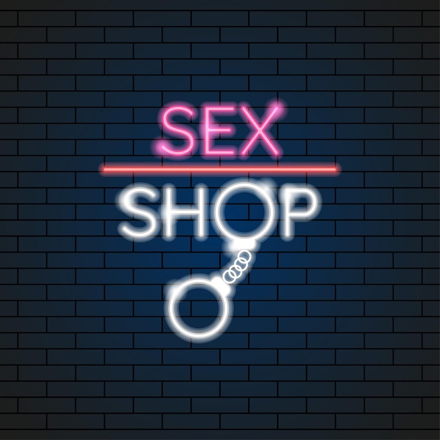 Vector abstract sex love shop adult toys neon light electric lamp background vector design style signage