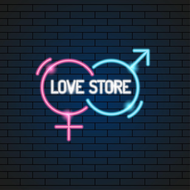 Abstract Sex Love Shop Volwassen speelgoed Neonlicht Elektrische Lamp Achtergrond Vector Ontwerpstijl Bewegwijzering