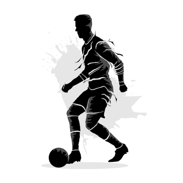 Абстрактное теневое искусство футболиста, ведущего мяч