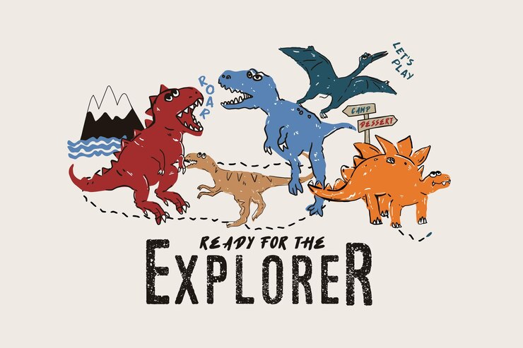 abstract shape and Vector set of 5 cute dinosaurs baby fabric tshirt
