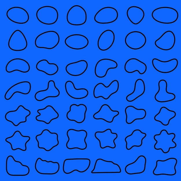 Abstract shapes pattern on blue background Various abstract shapes abstract forms and abstract outlines create a dynamic abstract design Black shape vector set