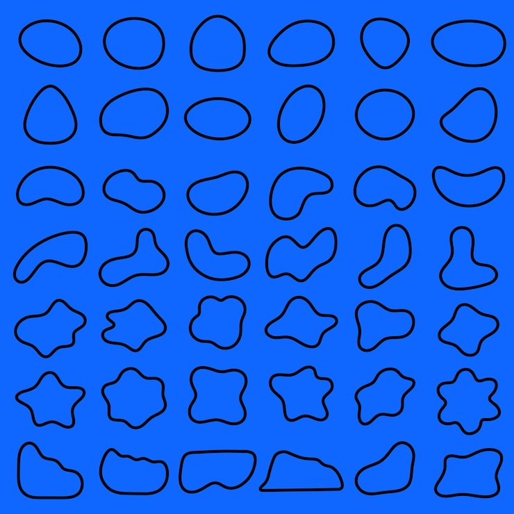 Vector abstract shapes pattern on blue background various abstract shapes abstract forms and abstract outlines create a dynamic abstract design black shape vector set