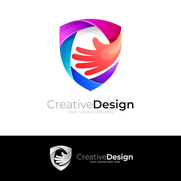 Abstract shield logo and hand care design template