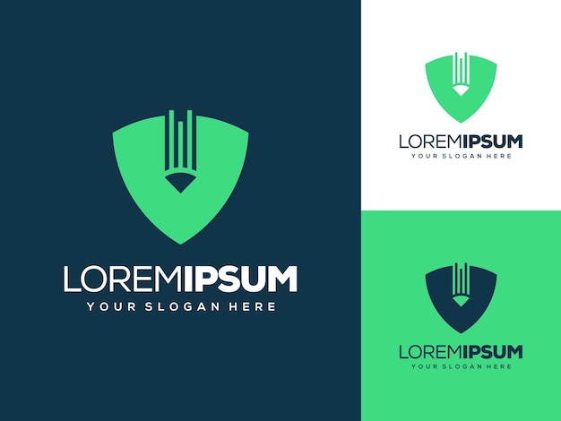 abstract shield and pencil logo design