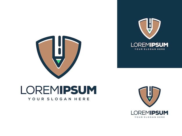 abstract shield and pencil logo design