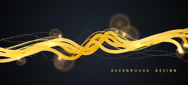 Abstract shiny black and gold wave line background design