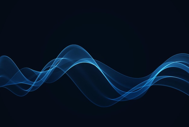 Abstract shiny blue wave design element on dark background Science or technology wavy element design