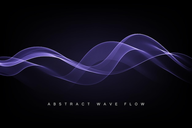 Abstract shiny blue wave design element on dark background science or technology