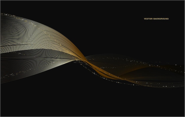 暗い背景にキラキラ効果を持つ抽象的な光沢のある色のゴールドウェーブデザイン要素
