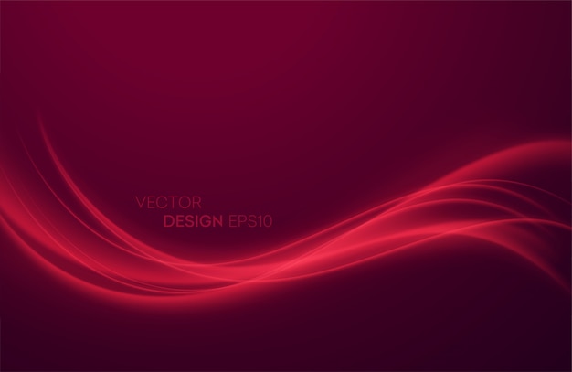 Abstract shiny color red wave design element with on dark background.