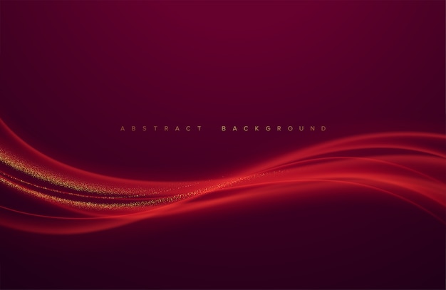 Abstract shiny color red wave design element with on dark background.