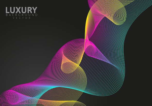 Abstract shiny color wave design element with glitter effect on dark background. Colorful Lines