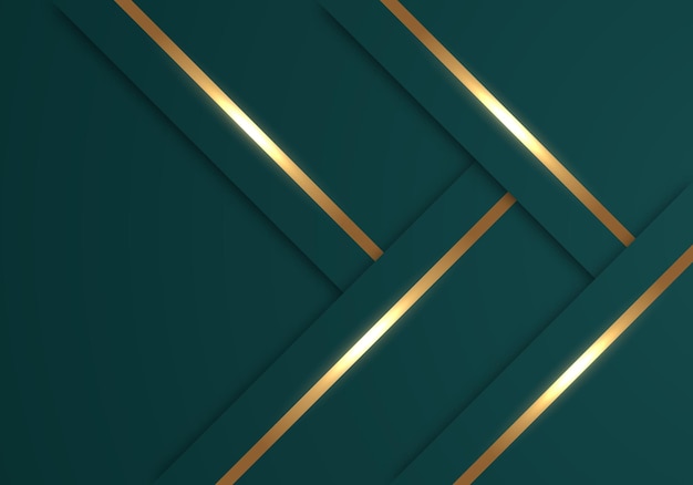 Abstract Shiny Gold Lines Diagonal Overlap Luxurious Dark Green Background with Copy Space for Text