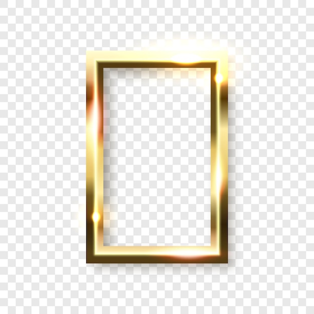 Vector abstract shiny golden rectangle frame on transparent background