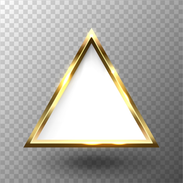 白い空のスペースで抽象的な光沢のある黄金の三角形フレーム