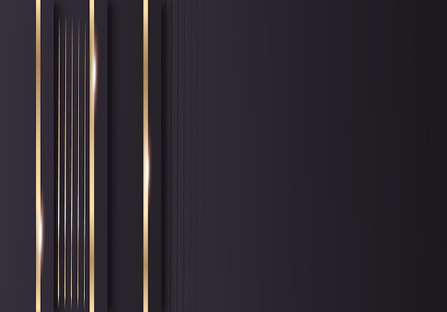 抽象的な光沢のあるグラデーションゴールドライン斜めのオーバーラップ豪華な暗い背景とテキスト用のスペース