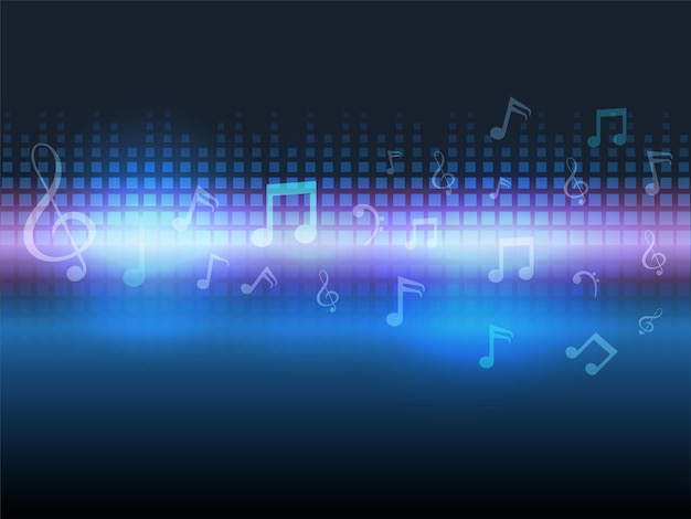 Vector abstract shiny sound bars background with music notes.