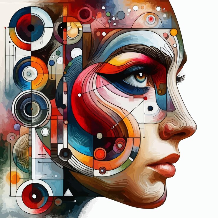 Vector abstract side profile of womans face with geometric and organic elements