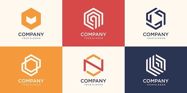 Abstract sign Hexagon logo design with stripe concept, modern company business logo template