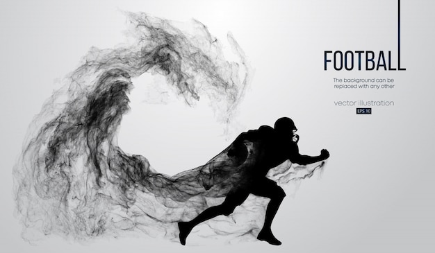 Abstract silhouette of a american football player on white background from particles, dust, smoke, steam. football player running with ball. rugby