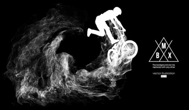 Abstract silhouette of a bmx rider on black background