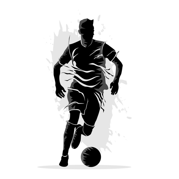 Vector ボールをドリブルするサッカー選手の抽象的なシルエット。ベクトル イラスト