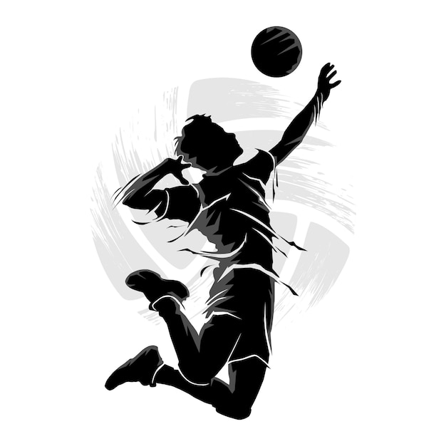 Vector abstract silhouette of male volleyball player jumping and hitting the ball