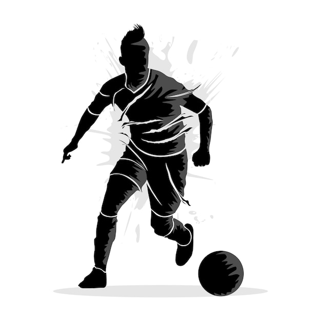 Siluetta astratta di un giocatore di calcio che dribbling una palla. illustrazione vettoriale