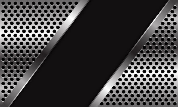 Vector abstract silver circle mesh pattern triangle on black blank space design modern luxury futuristic background .