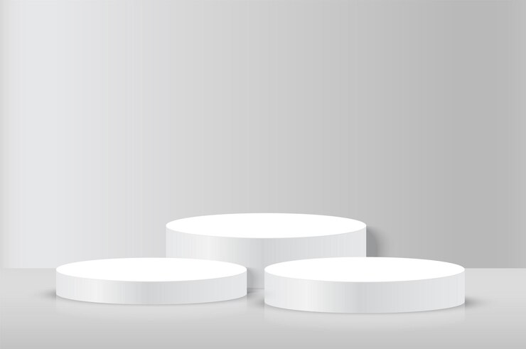 Vector abstract silver cylinder pedestal podium design blank empty space room stage grey