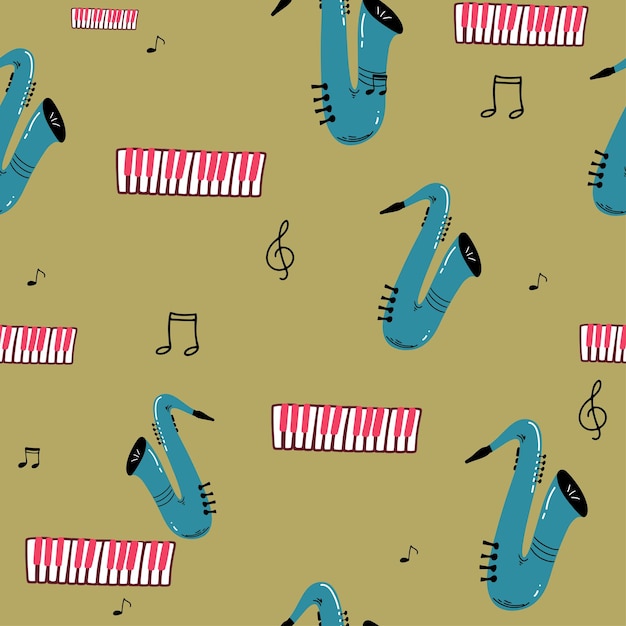 Abstract singing mic seamless pattern with music notes