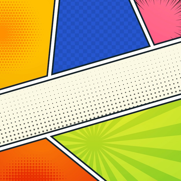 Abstract six empty comic book pages colorful dotted design