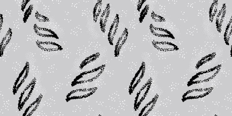 Vector abstract sketch organic shapes and spots dots drops seamless pattern on a grey background