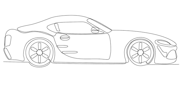 Vector abstract small car in continuous line art drawing style. minimalistic black linear sketch isolated