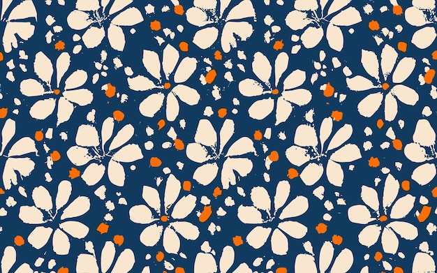 Vector abstract small white flowers motif pattern classic blue background modern bordure ditsy floral fabr