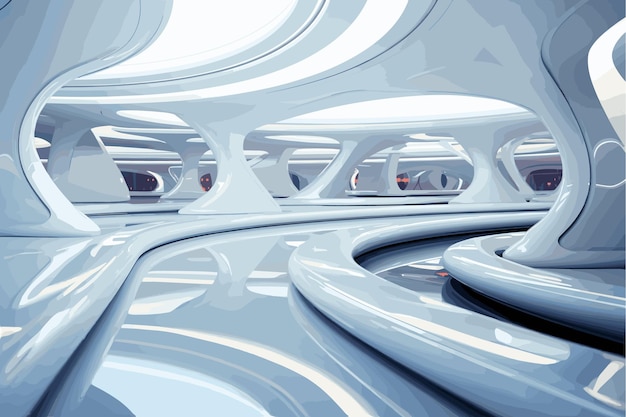Вектор Абстрактный гладкий архитектурный белый интерьер с цветовым градиентом стеклянная скульптура с водой и искусством