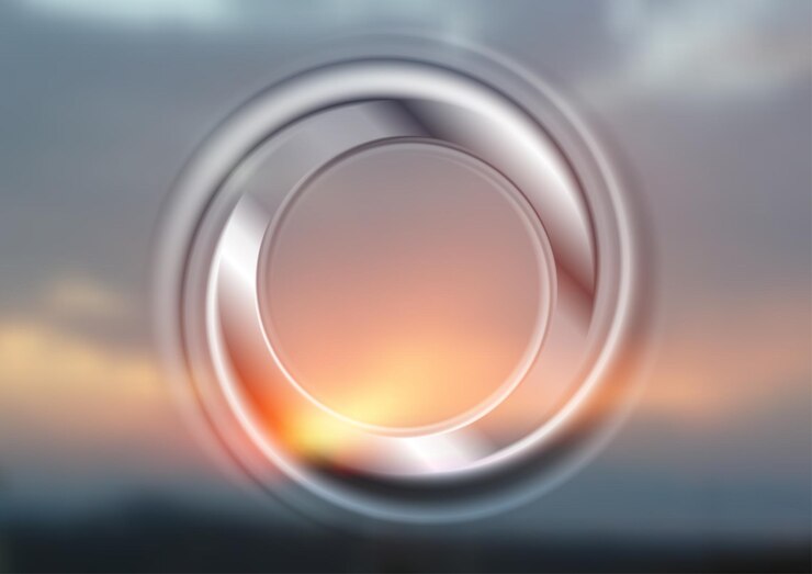 Vector abstract smooth circle ring on blurred sunset background vector logo design