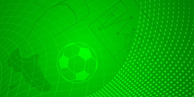 Vettore sfondo astratto calcio con grande pallone da calcio e altri simboli sportivi nei colori verde