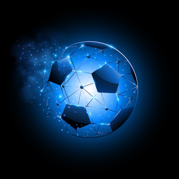 Vector abstract soccer ball from lines and shining particles point connecting network